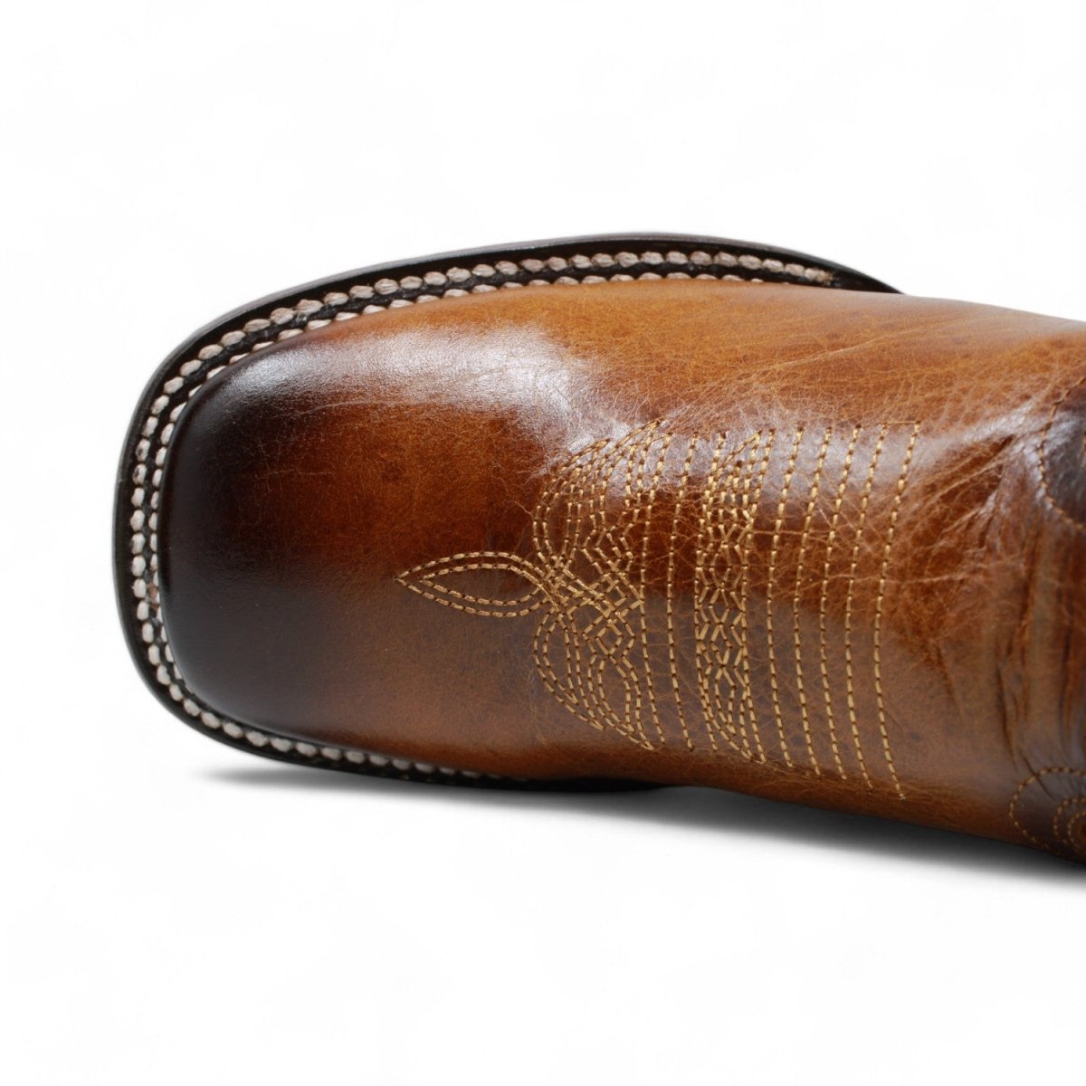 Women's Diana Square Toe Leather Boots Honey - Rodeo Imports - Toe View