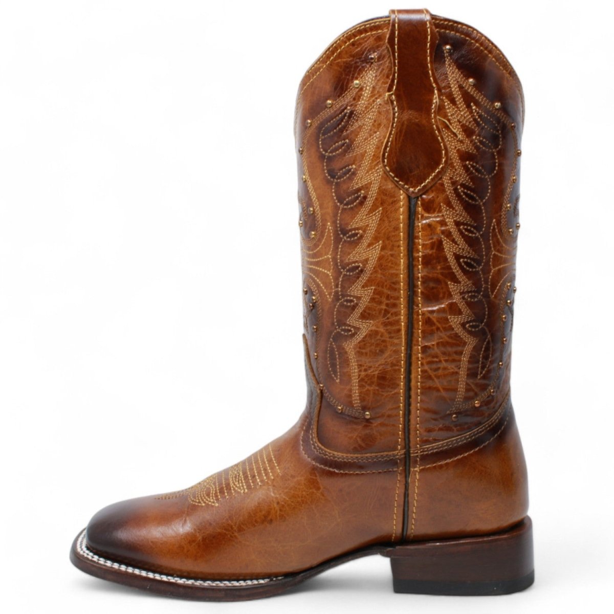 Women's Diana Square Toe Leather Boots Honey - Rodeo Imports - Left Side View