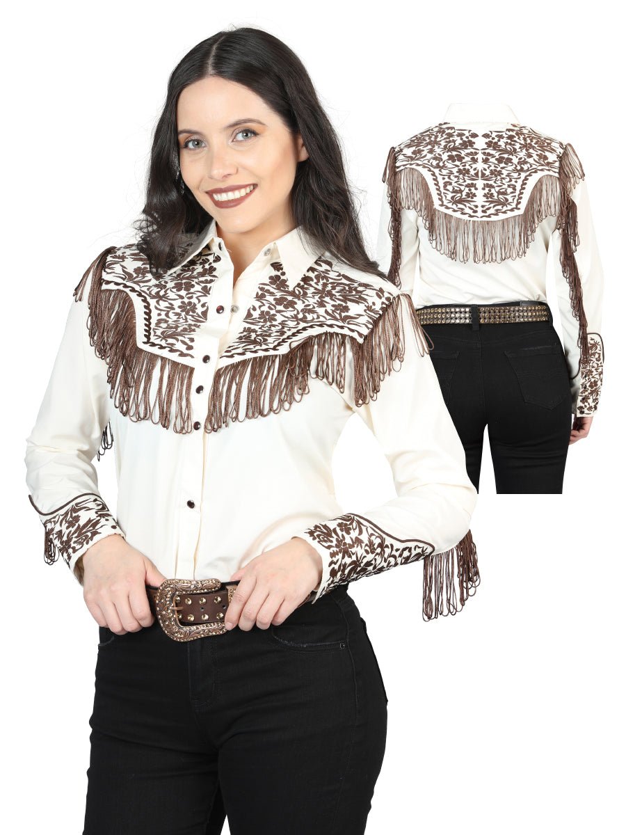 Womens Fringe Beige Embroidered Western - style Blouse 44180 - Diana Zapateria Inc