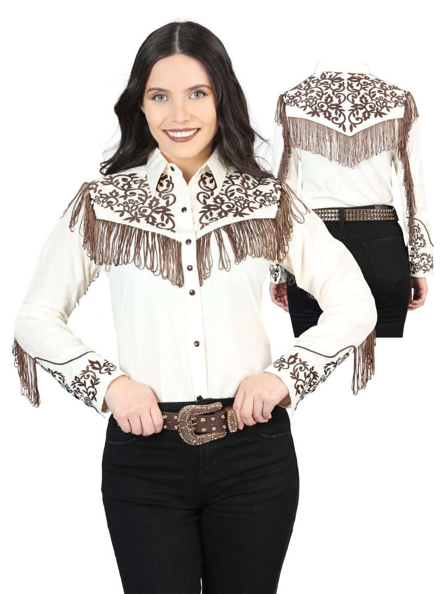 Womens Fringe Beige Embroidered Western - style Blouse 44183 - Diana Zapateria Inc