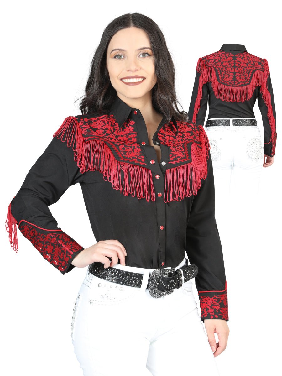 Womens Fringe Black Embroidered Western - style Blouse 44178 - Diana Zapateria Inc