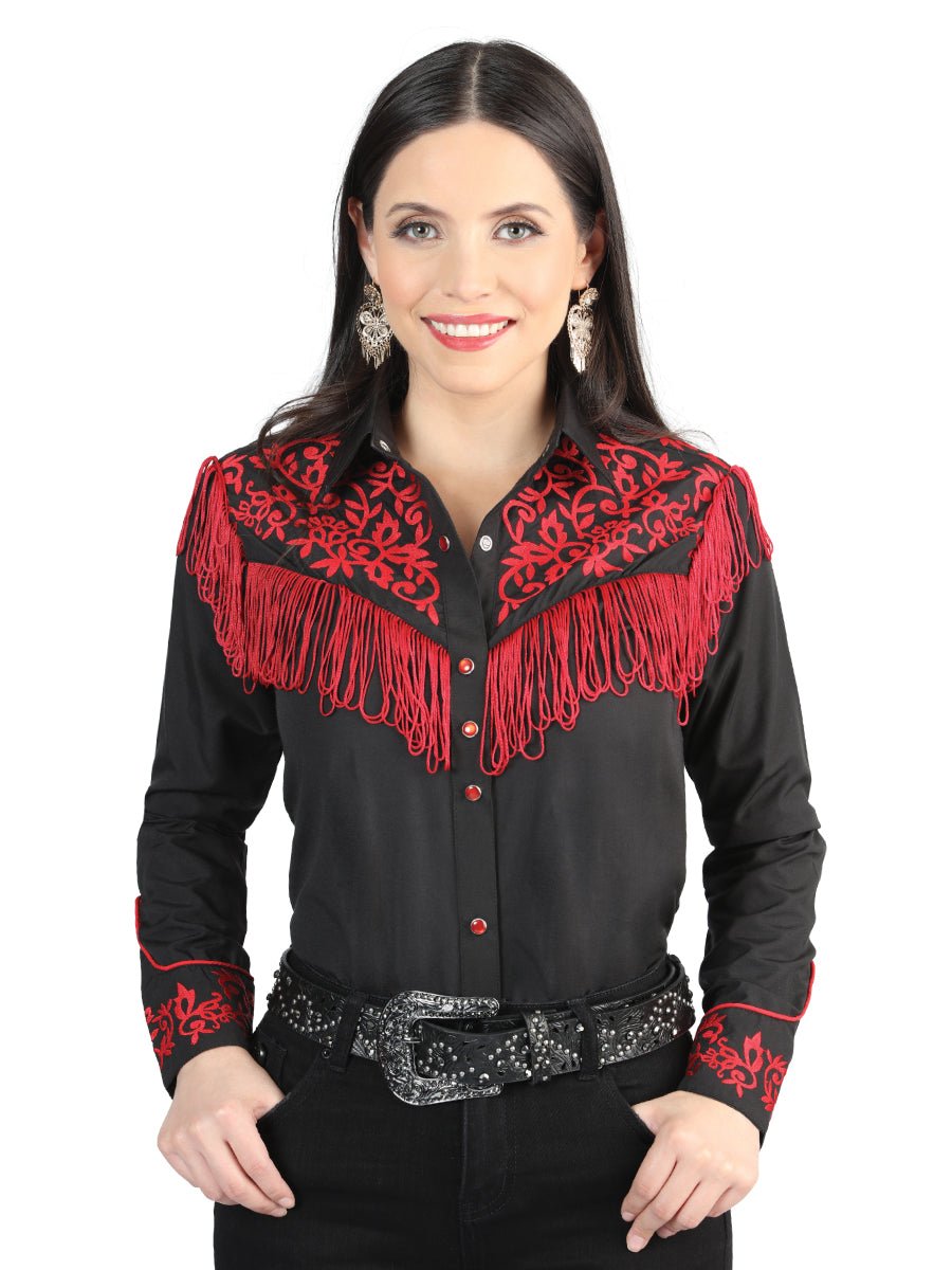 Womens Fringe Black Embroidered Western - style Blouse 44181 - Diana Zapateria Inc