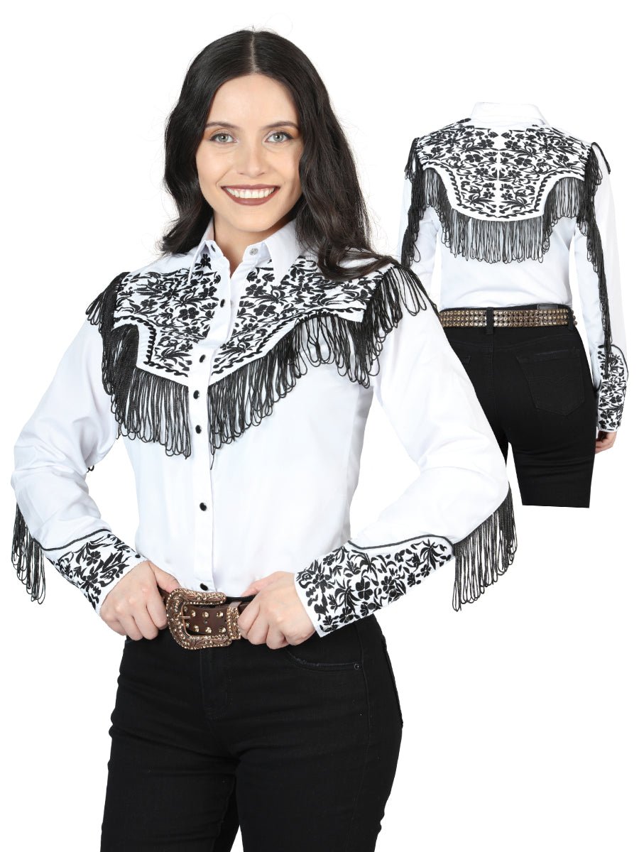 Womens Fringe White Embroidered Western - style Blouse 44179 - Diana Zapateria Inc