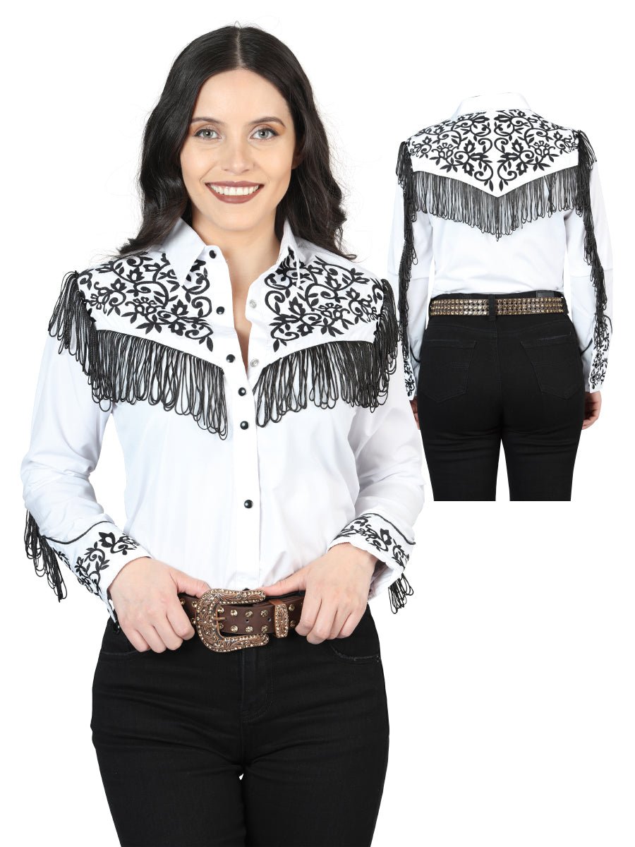 Womens Fringe White Embroidered Western - style Blouse 44182 - Diana Zapateria Inc