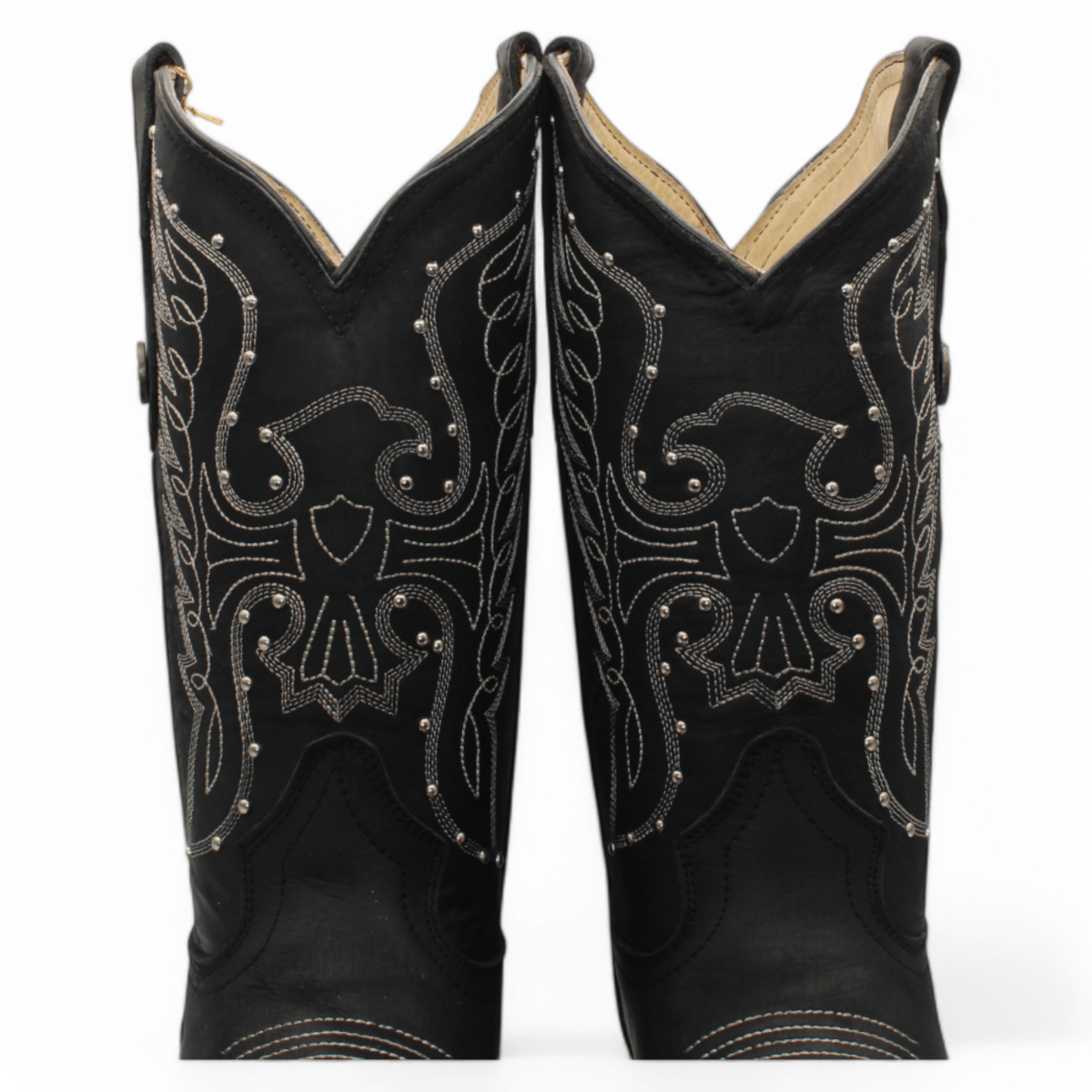 Botas de Piel Original Punta Amplia Cuadrada Para Dama Color Negro - Hooch Boots - Front View