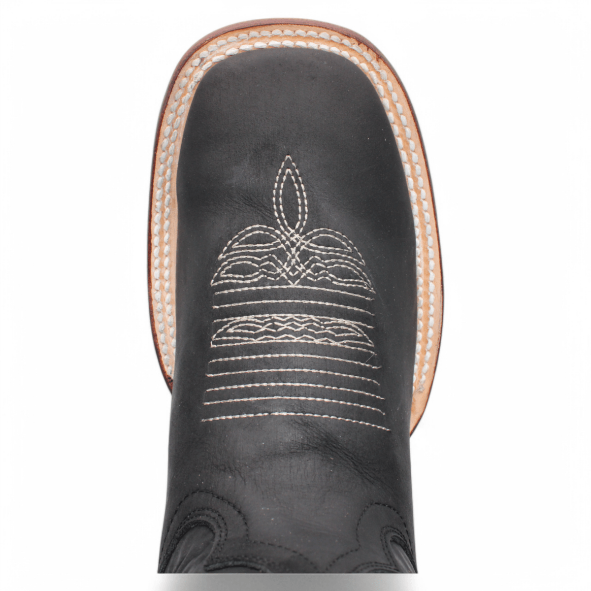 Botas de Piel Original Punta Amplia Cuadrada Para Dama Color Negro - Hooch Boots - Toe View