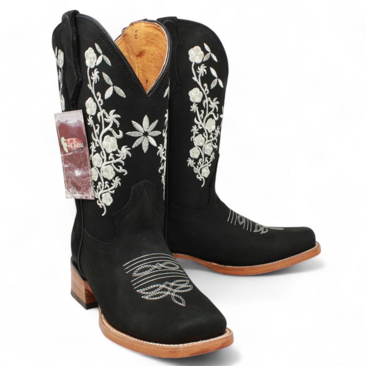 Women's Genuine Leather Square Toe Boots - Black - La Carreta