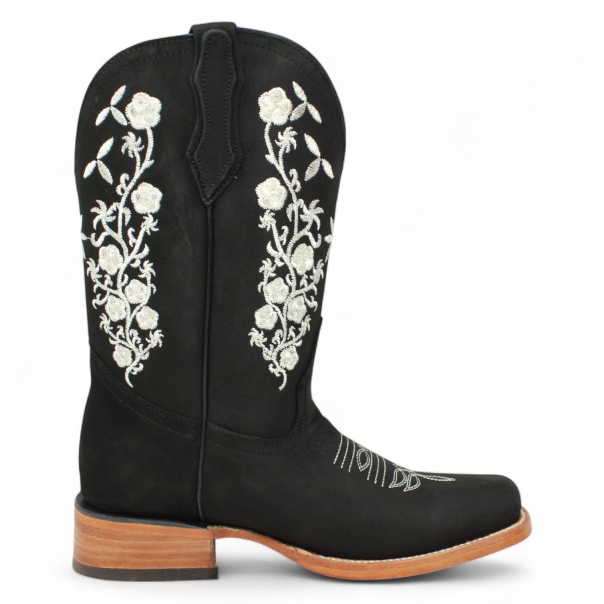 Women's Genuine Leather Square Toe Boots - Black - La Carreta