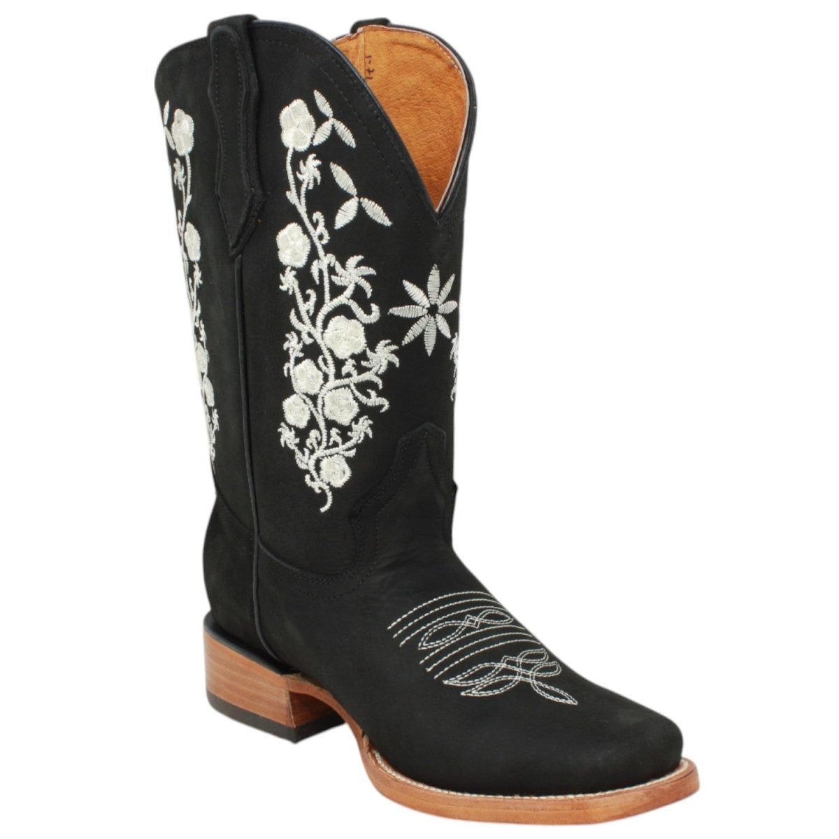 Women's Genuine Leather Square Toe Boots - Black - La Carreta