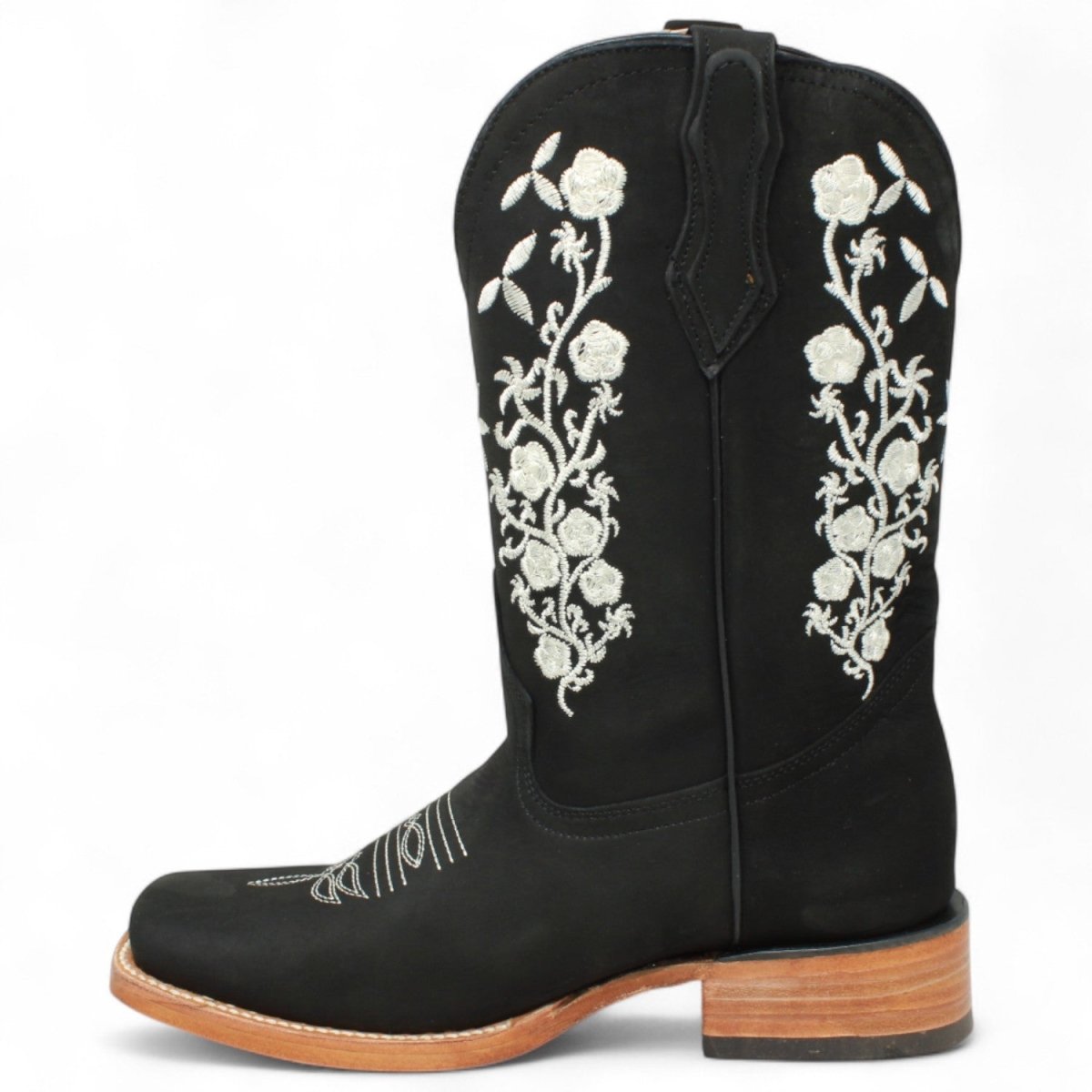 Women's Genuine Leather Square Toe Boots - Black - La Carreta