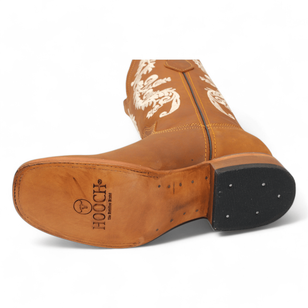 Women's Genuine Leather Square Toe Boots - Honey - Hooch Boots - Sole View