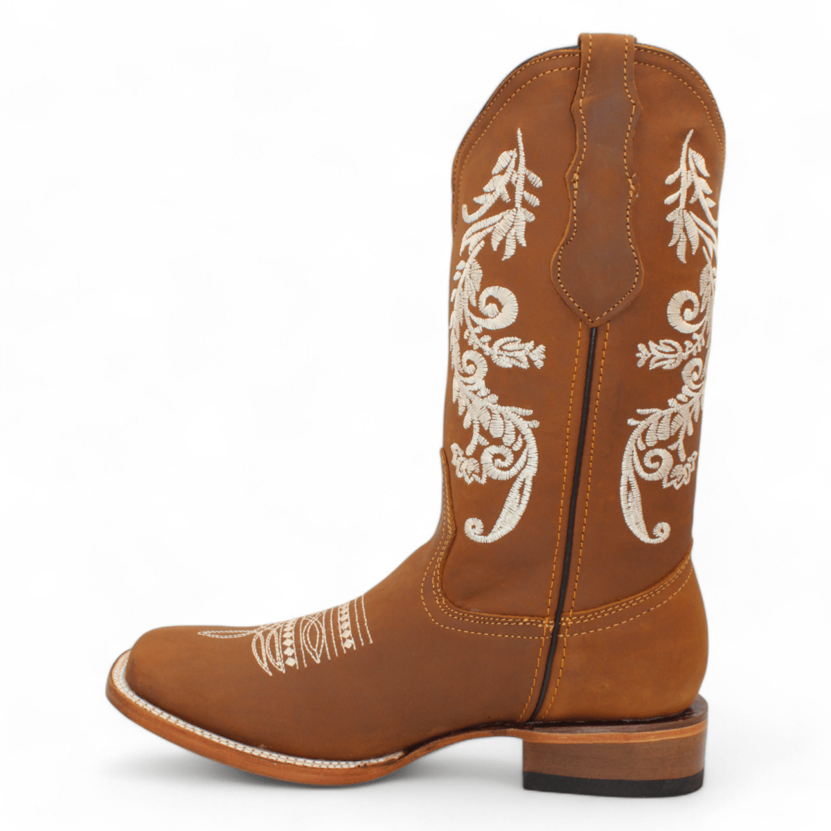Women's Genuine Leather Square Toe Boots - Honey - Hooch Boots - Left Side View