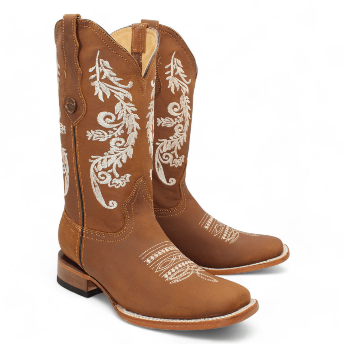 Women's Genuine Leather Square Toe Boots - Honey - Hooch Boots - Side View
