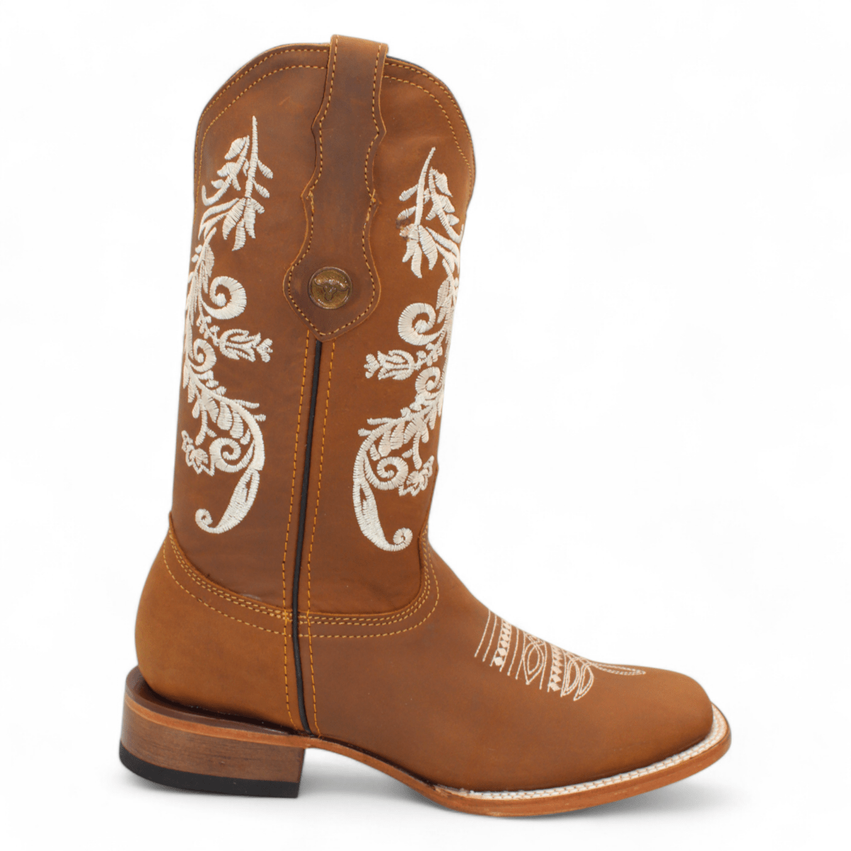 Women's Genuine Leather Square Toe Boots - Honey - Hooch Boots - Right Side View