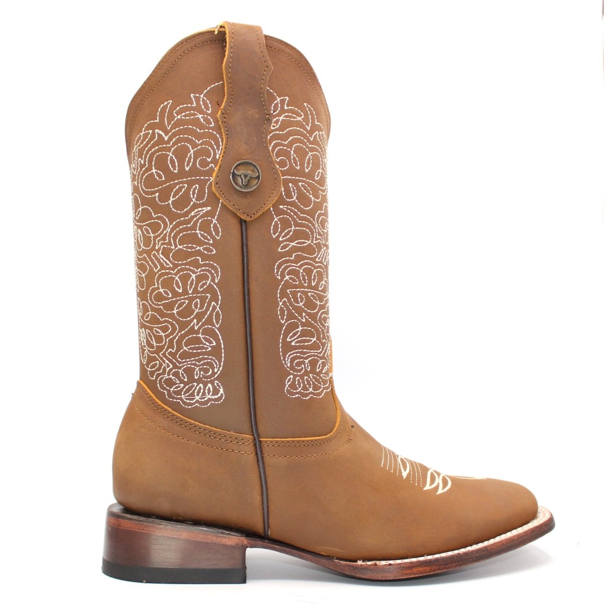 Women's Genuine Leather Square Toe Boots - Tan - Hooch Boots - Right Side View