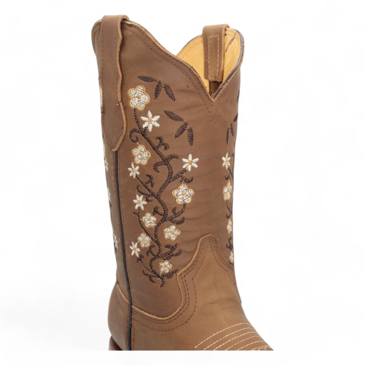 Botas de Piel Original Punta Amplia Cuadrada Para Dama Color Tan - Hooch Boots - Shaft View