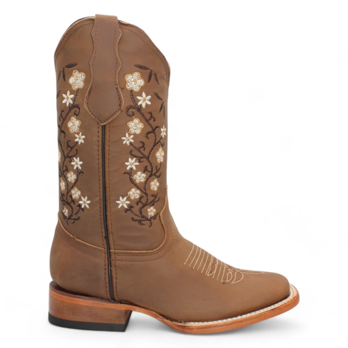 Botas de Piel Original Punta Amplia Cuadrada Para Dama Color Tan - Hooch Boots - Right Side View