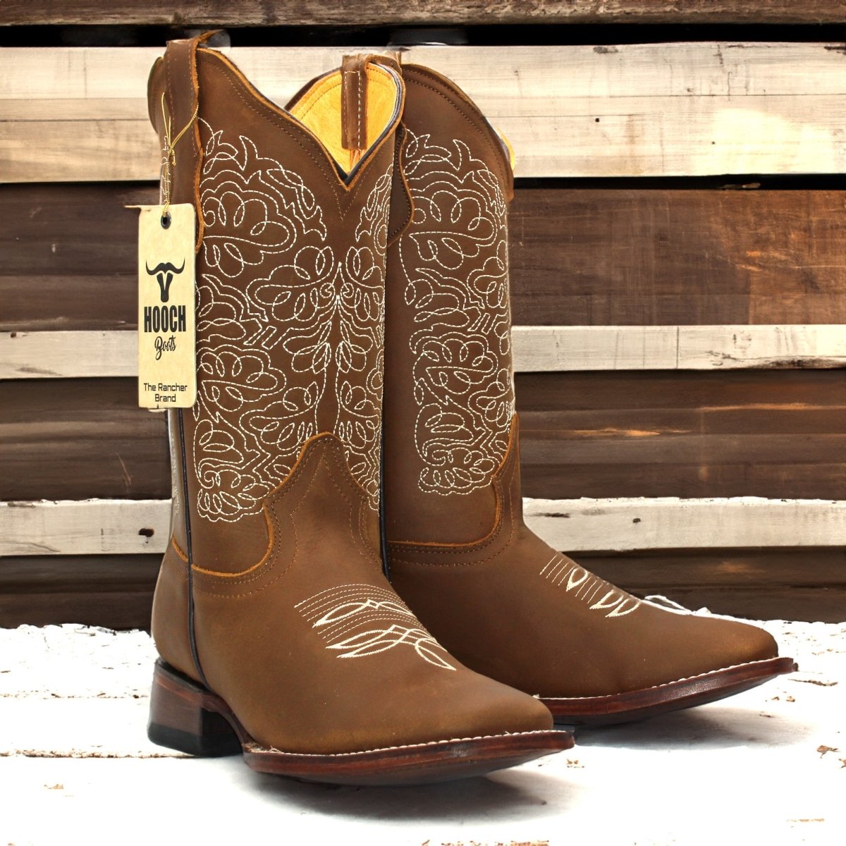 Women's Genuine Leather Square Toe Boots - Tan - Hooch Boots - Pair Side View