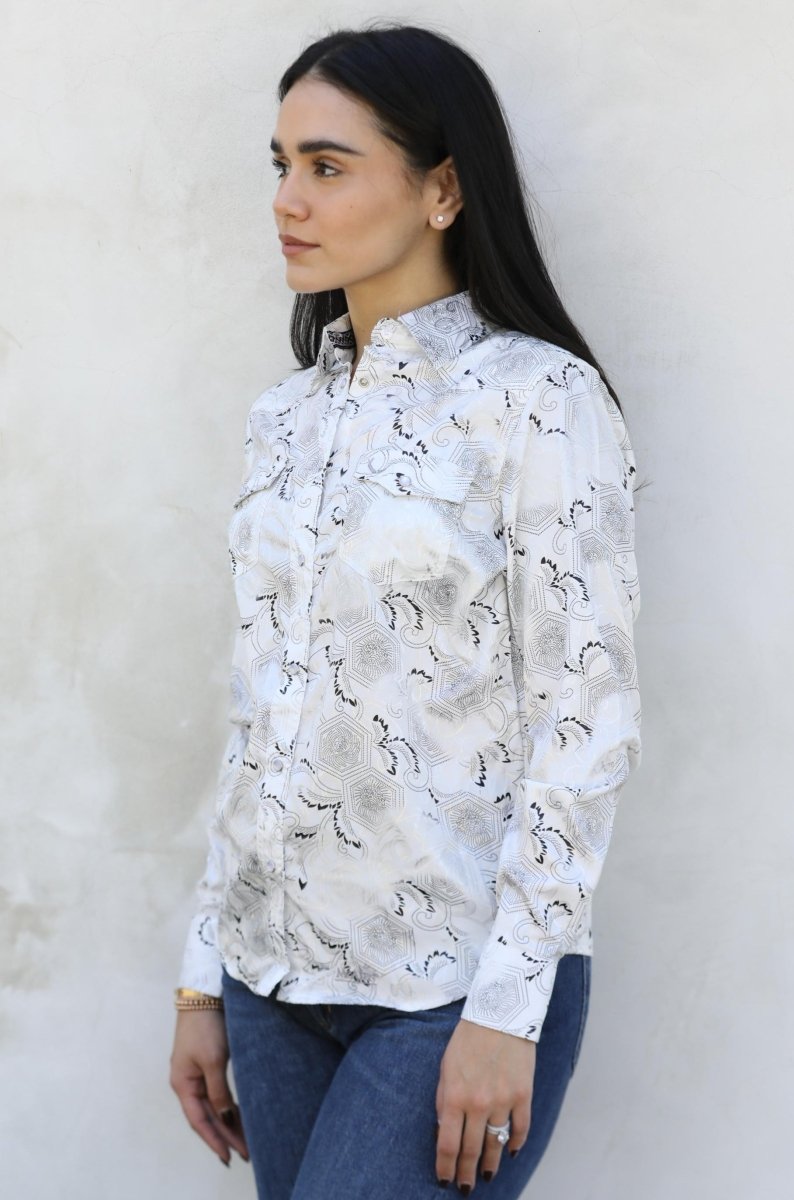 Womens Modern Fit Stretch Foil Fashion Shirt - Platini Fashion