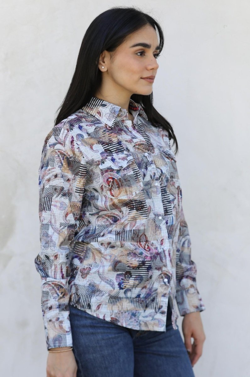 Womens Modern Fit Stretch Foil Fashion Shirt - Platini Fashion