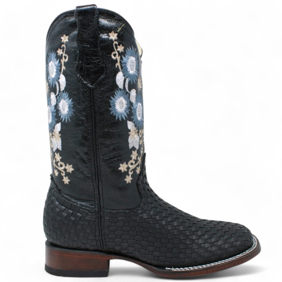 Women's Petatillo Leather Square Toe Boots Black - A&A Boots - Right Side View