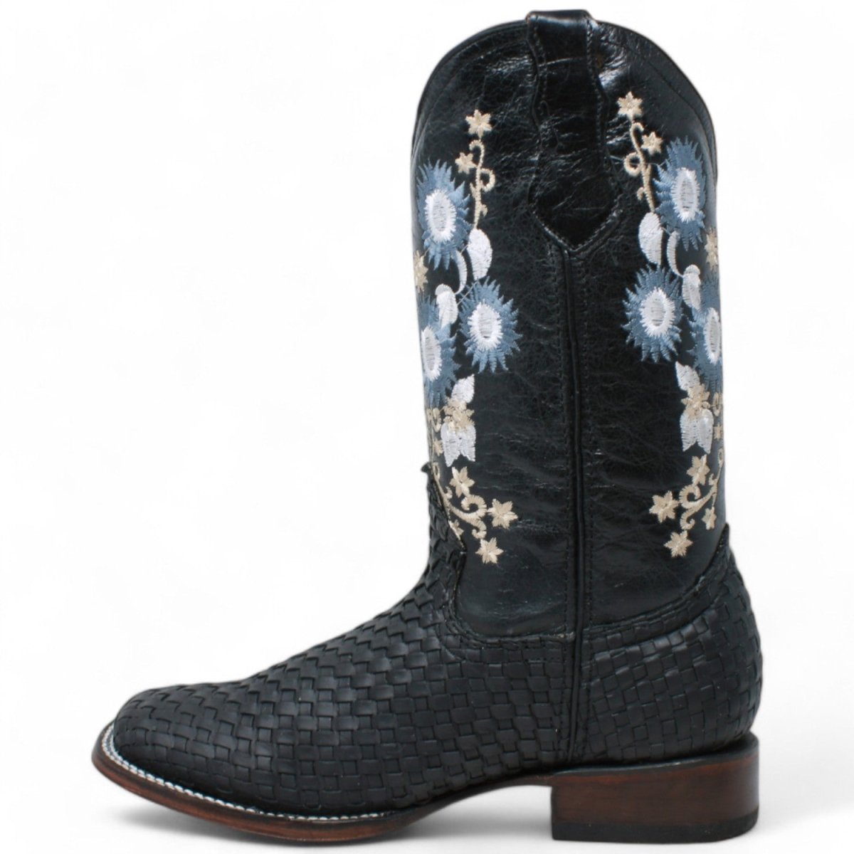 Women's Petatillo Leather Square Toe Boots Black - A&A Boots - Left Side View