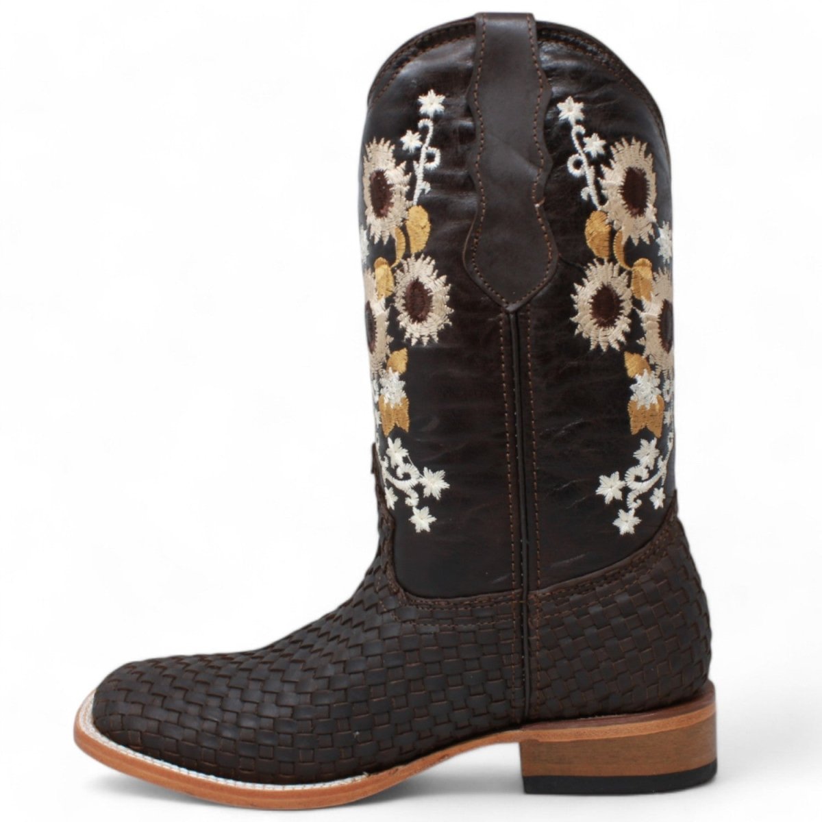 Women's Petatillo Leather Square Toe Boots Chocolate Brown - A&A Boots - Left Side View