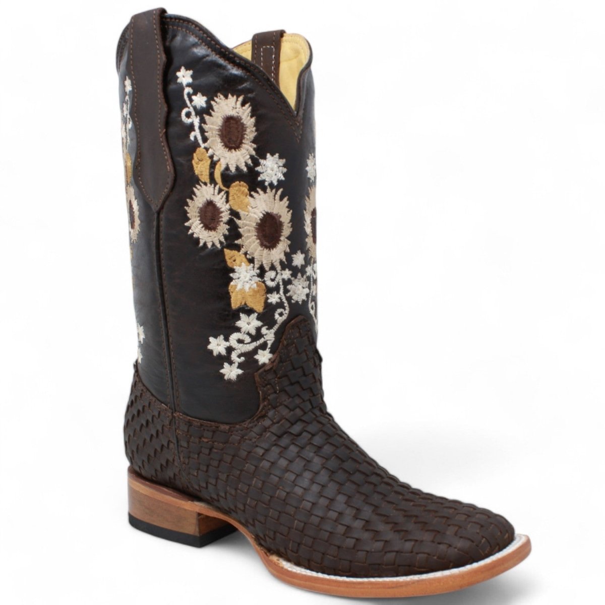 Women's Petatillo Leather Square Toe Boots Chocolate Brown - A&A Boots - Side View