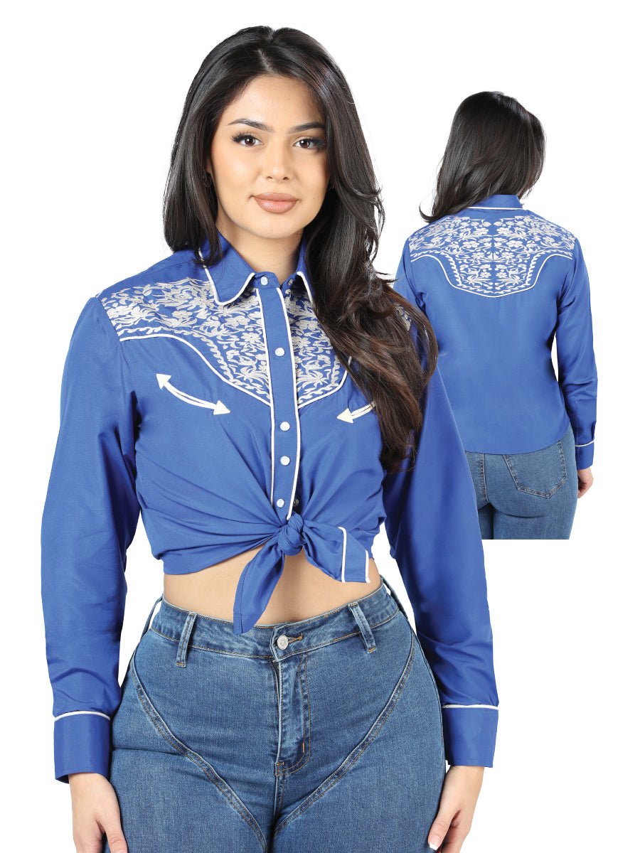 Womens Royal Blue Embroidered Western - style Blouse 44185 - Diana Zapateria Inc