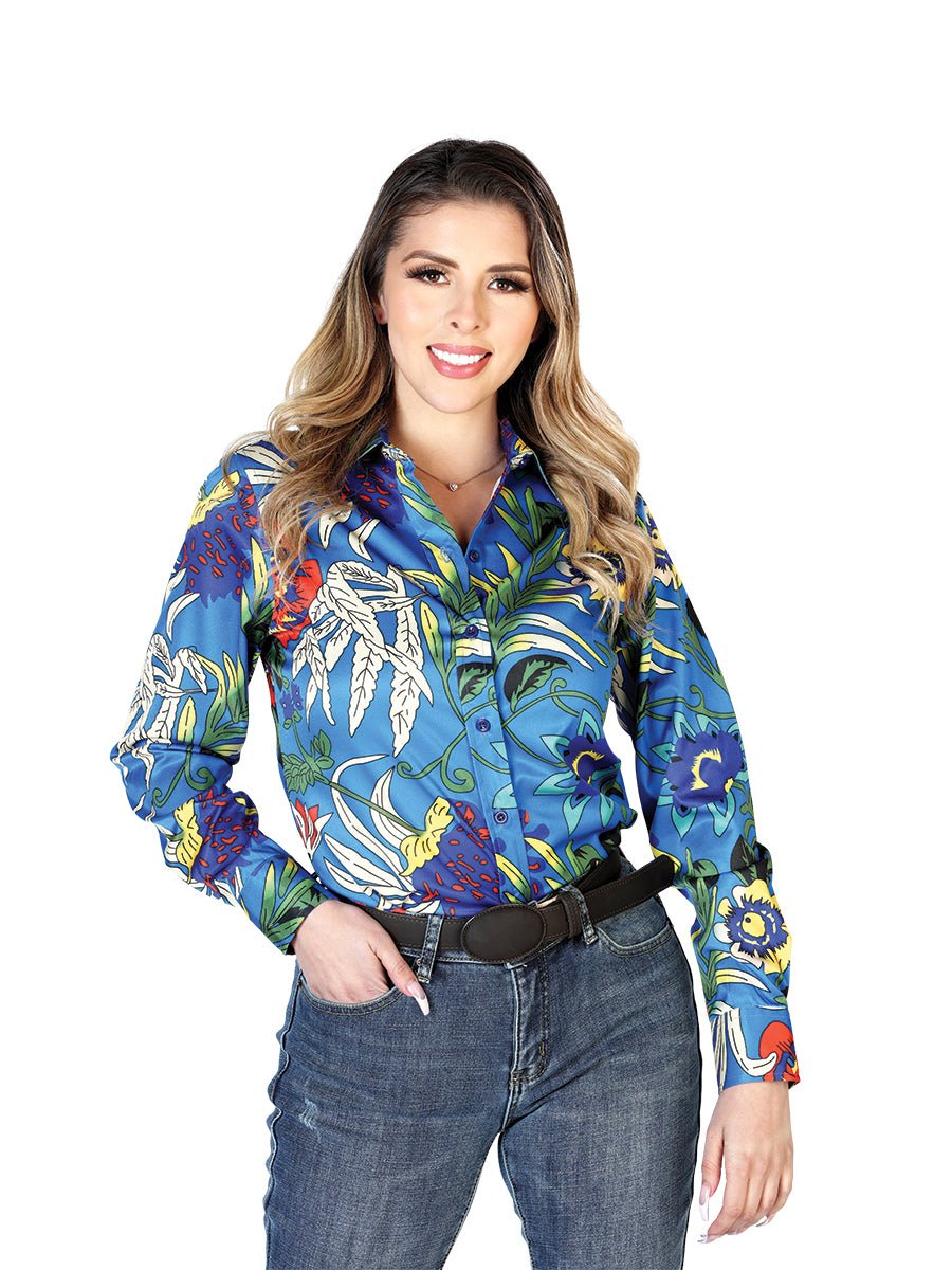 Womens Royal Blue Long Sleeve Western Shirt 43895 - Diana Zapateria Inc