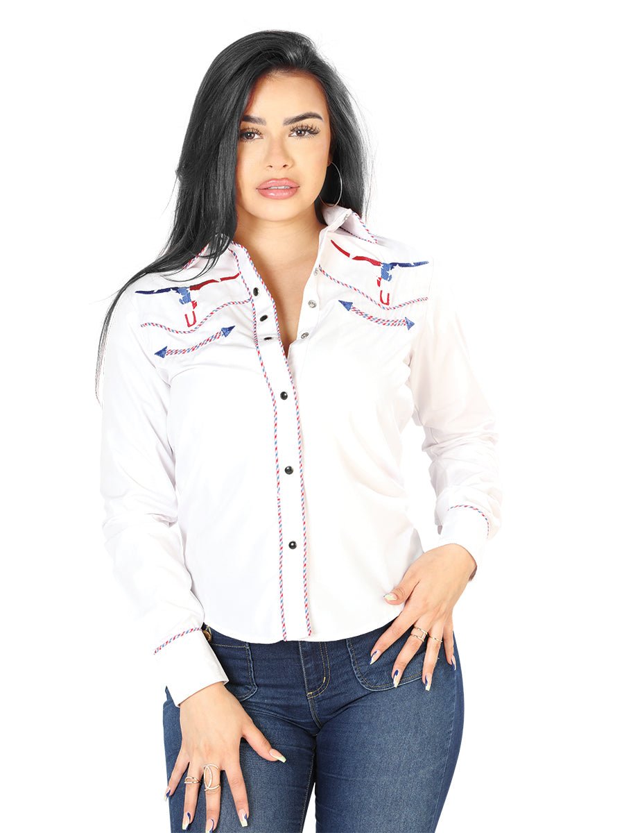 Womens White Embroidered Western - style Blouse 126681 - Diana Zapateria Inc