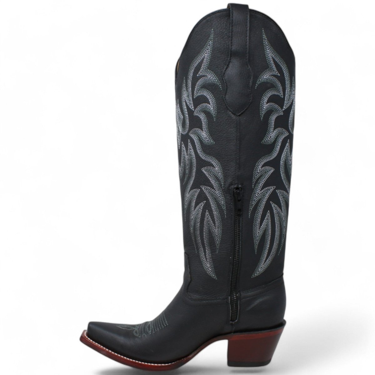 Wild West Women's Genuine Grisly Leather Snip Toe Tall Boot - Black - Left Side View