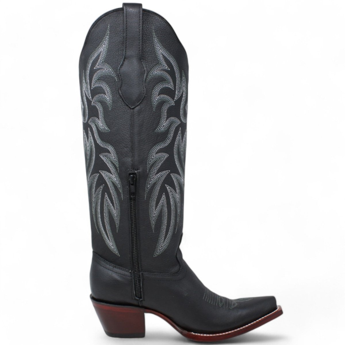Wild West Women's Genuine Grisly Leather Snip Toe Tall Boot - Black - Right Side View