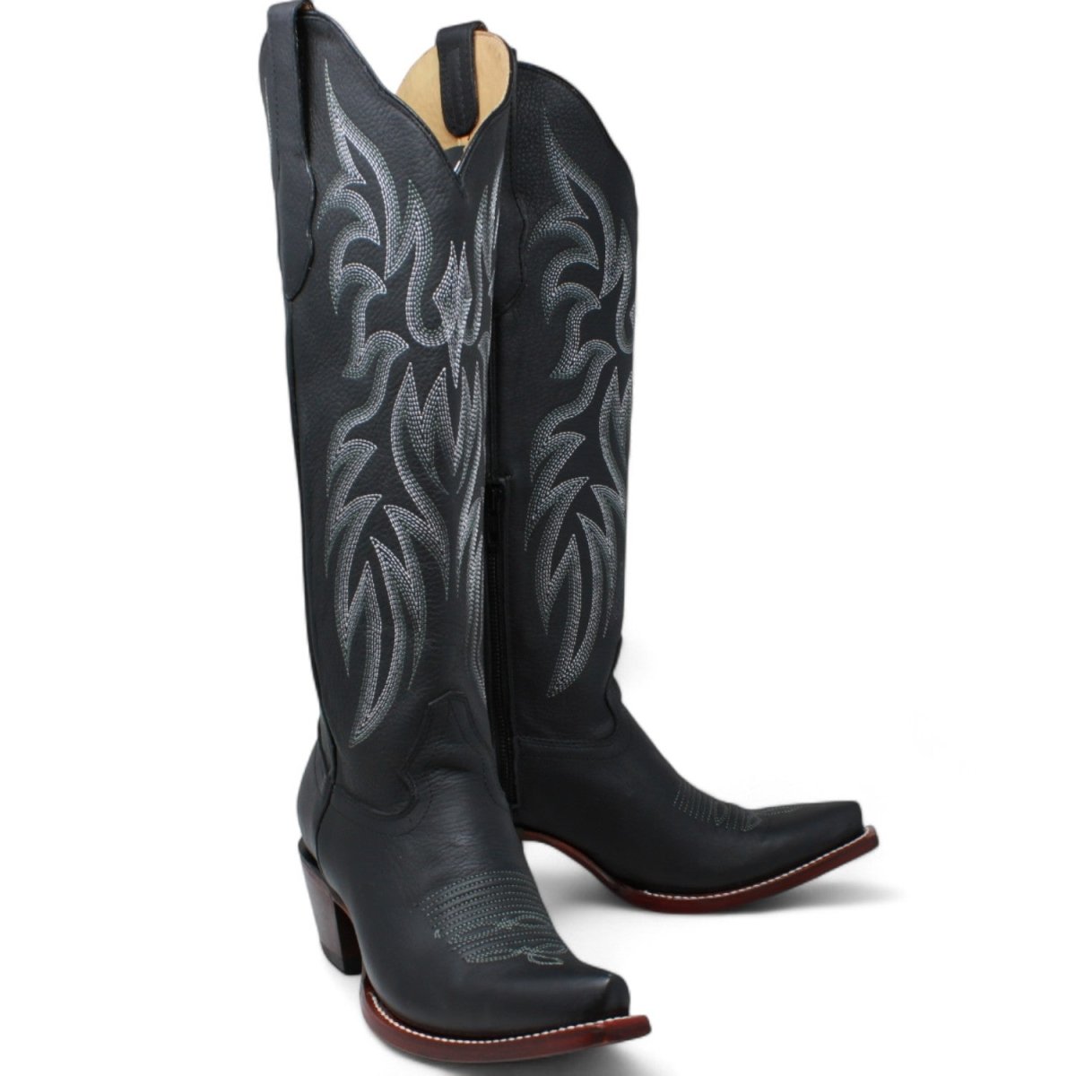 Wild West Women's Genuine Grisly Leather Snip Toe Tall Boot - Black - Pair Side View