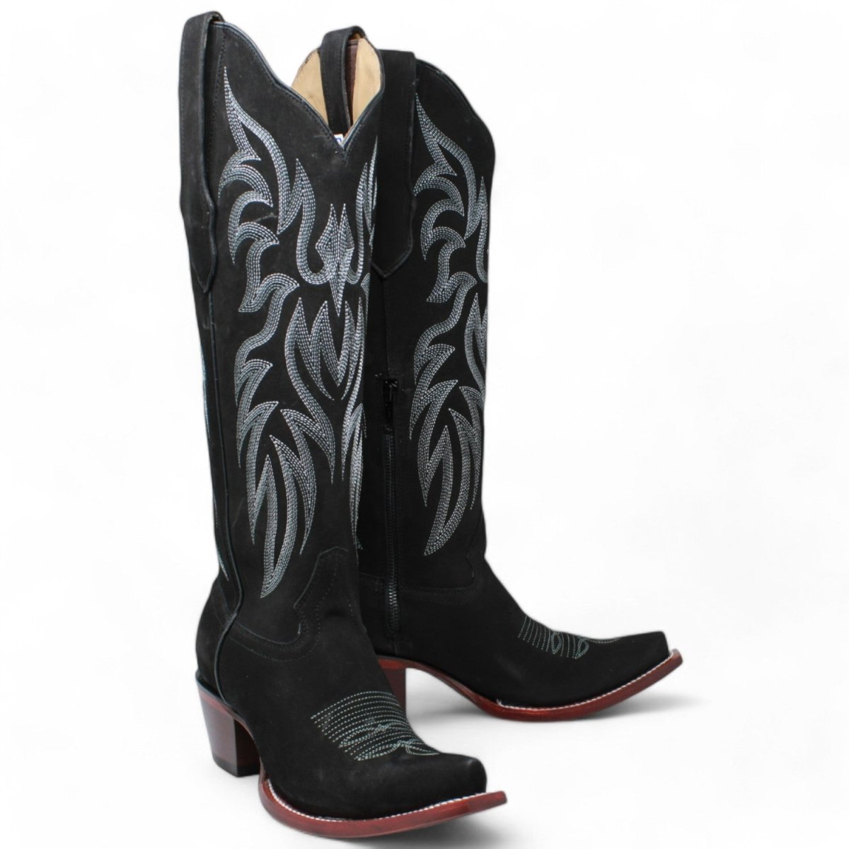 Women's Original Black Nobuck High Snip Toe Boots - Wild West Boots - Pair Side View