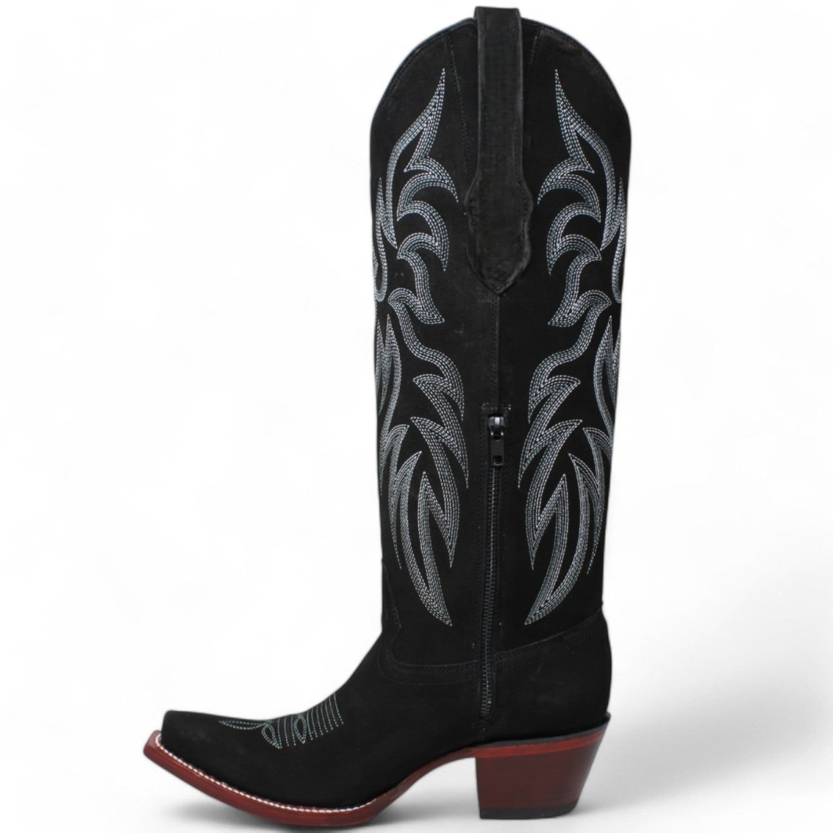 Women's Original Black Nobuck High Snip Toe Boots - Wild West Boots - Left Side View