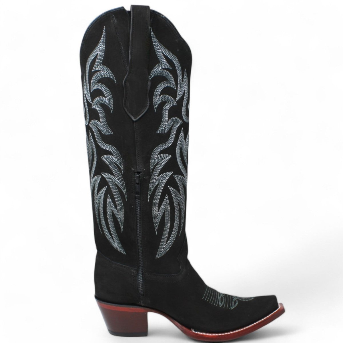 Women's Original Black Nobuck High Snip Toe Boots - Wild West Boots - Right Side View