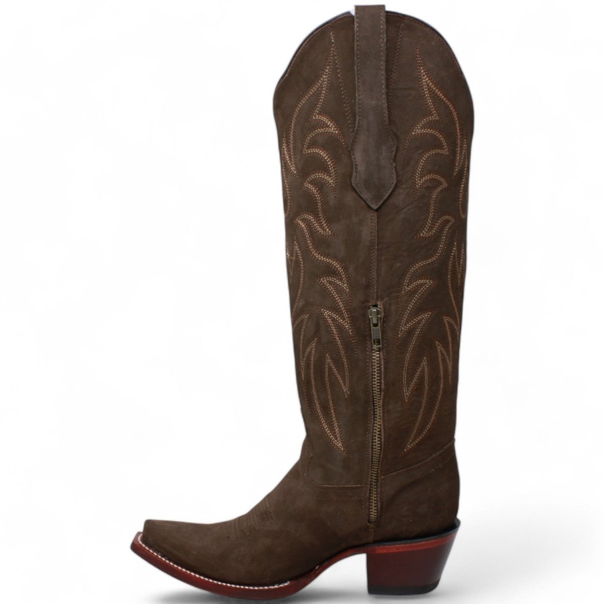 Women's Original Tabacco Nobuck High Snip Toe Boots - Wild West Boots - Left Side View