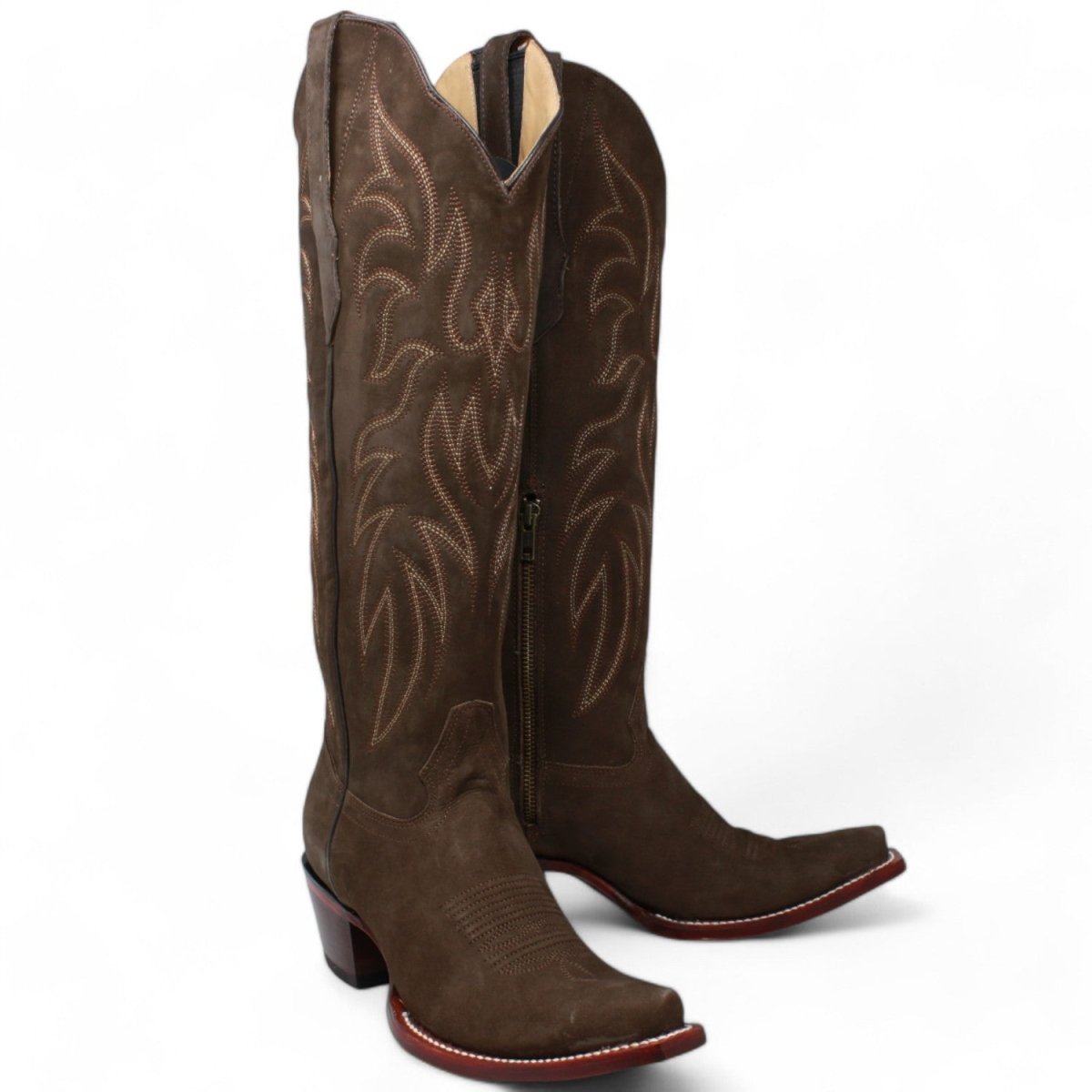 Women's Original Tabacco Nobuck High Snip Toe Boots - Wild West Boots - Pair Side View