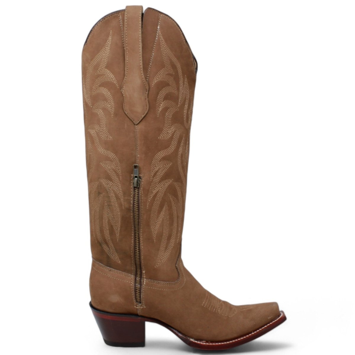 Women's Original Brown Nobuck High Snip Toe Boots - Wild West Boots - Right Side View