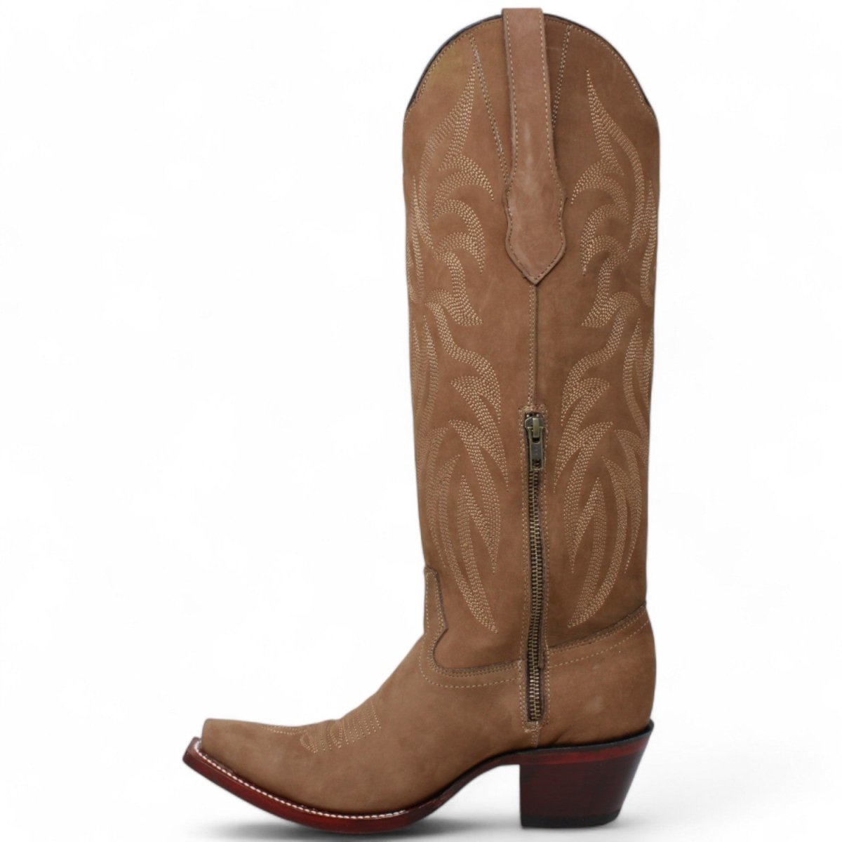Women's Original Brown Nobuck High Snip Toe Boots - Wild West Boots - Left Side View
