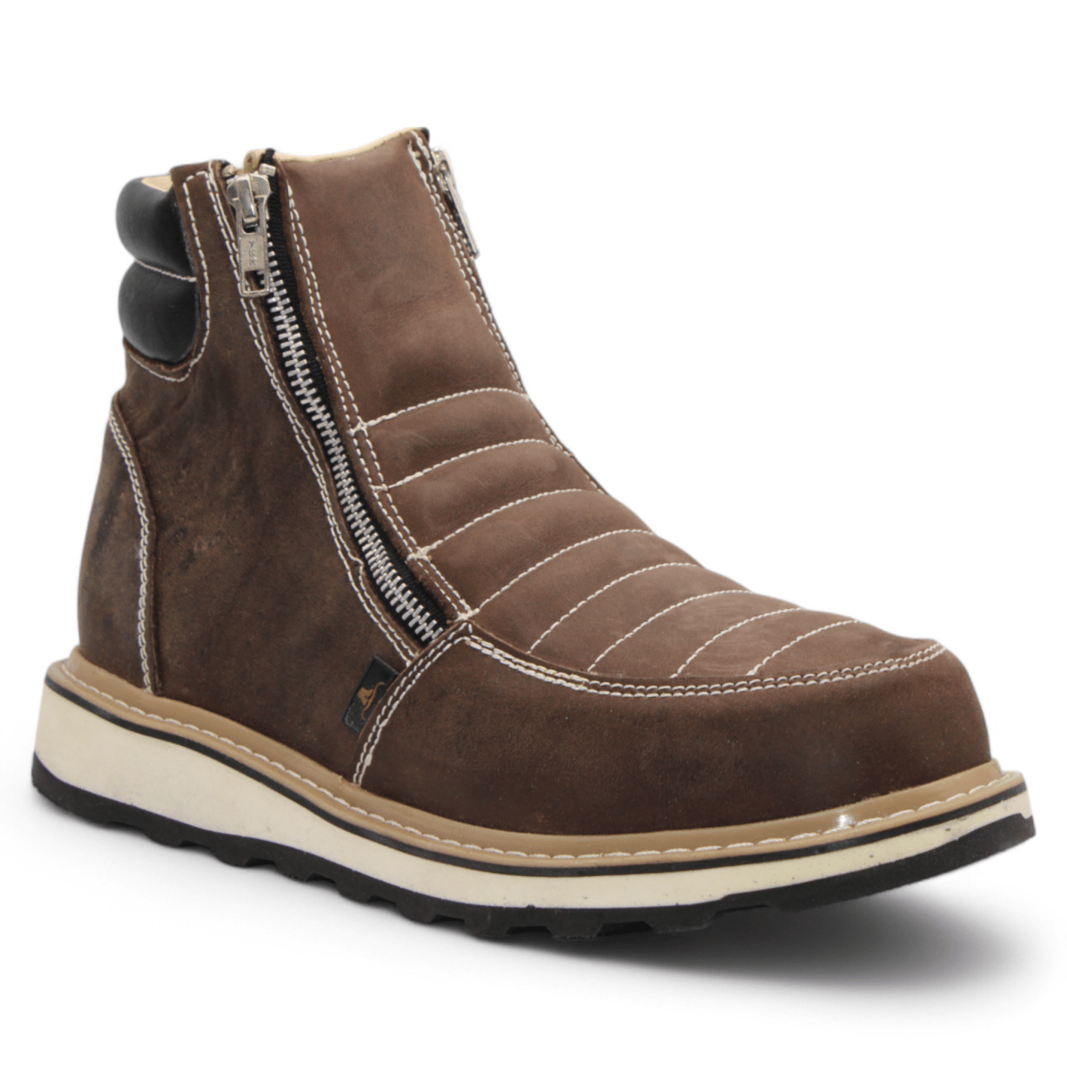 Zapato de Trabajo para Hombre de Piel Crazy Color Brown con Doble Cierre Punta Redonda – Hooch Boots H40407 - Hooch Boots
