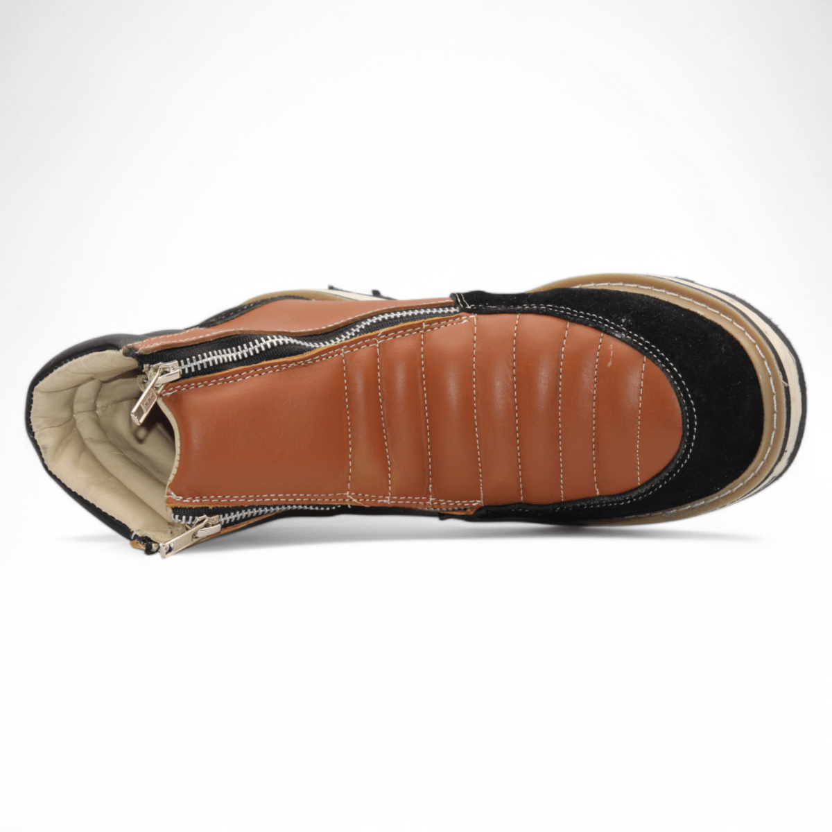 Zapato de Trabajo para Hombre de Piel Crazy Color Honey - Black con Doble Cierre Punta Redonda – Hooch Boots H40651 - Hooch Boots