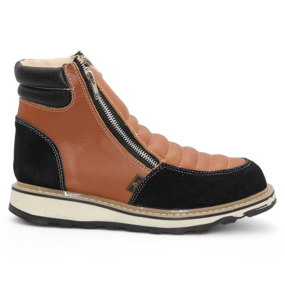 Zapato de Trabajo para Hombre de Piel Crazy Color Honey - Black con Doble Cierre Punta Redonda – Hooch Boots H40651 - Hooch Boots