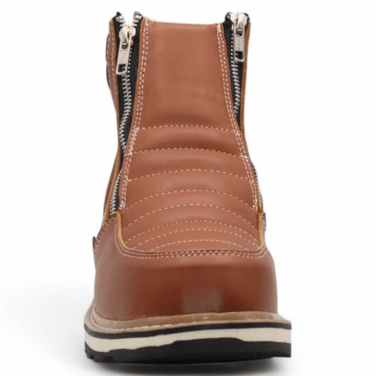 Zapato de Trabajo para Hombre de Piel Crazy Color Honey con Doble Cierre Punta Redonda – Hooch Boots H40351 - Hooch Boots