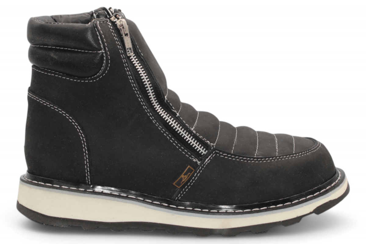 Zapato de Trabajo para Hombre de Piel Crazy con Doble Cierre Color Negro Punta Redonda – Hooch Boots H40605 - Hooch Boots