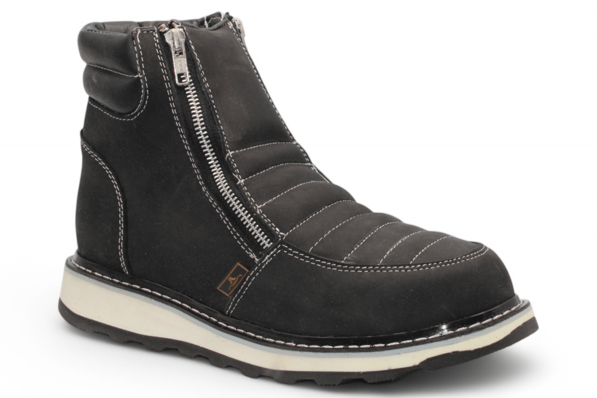 Zapato de Trabajo para Hombre de Piel Crazy con Doble Cierre Color Negro Punta Redonda – Hooch Boots H40605 - Hooch Boots