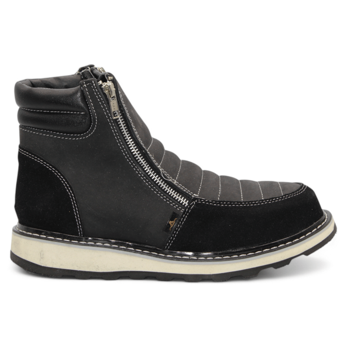 Zapato de Trabajo para Hombre de Piel Crazy con Doble Cierre Punta Redonda Color Negro – Hooch Boots H40205 - Hooch Boots