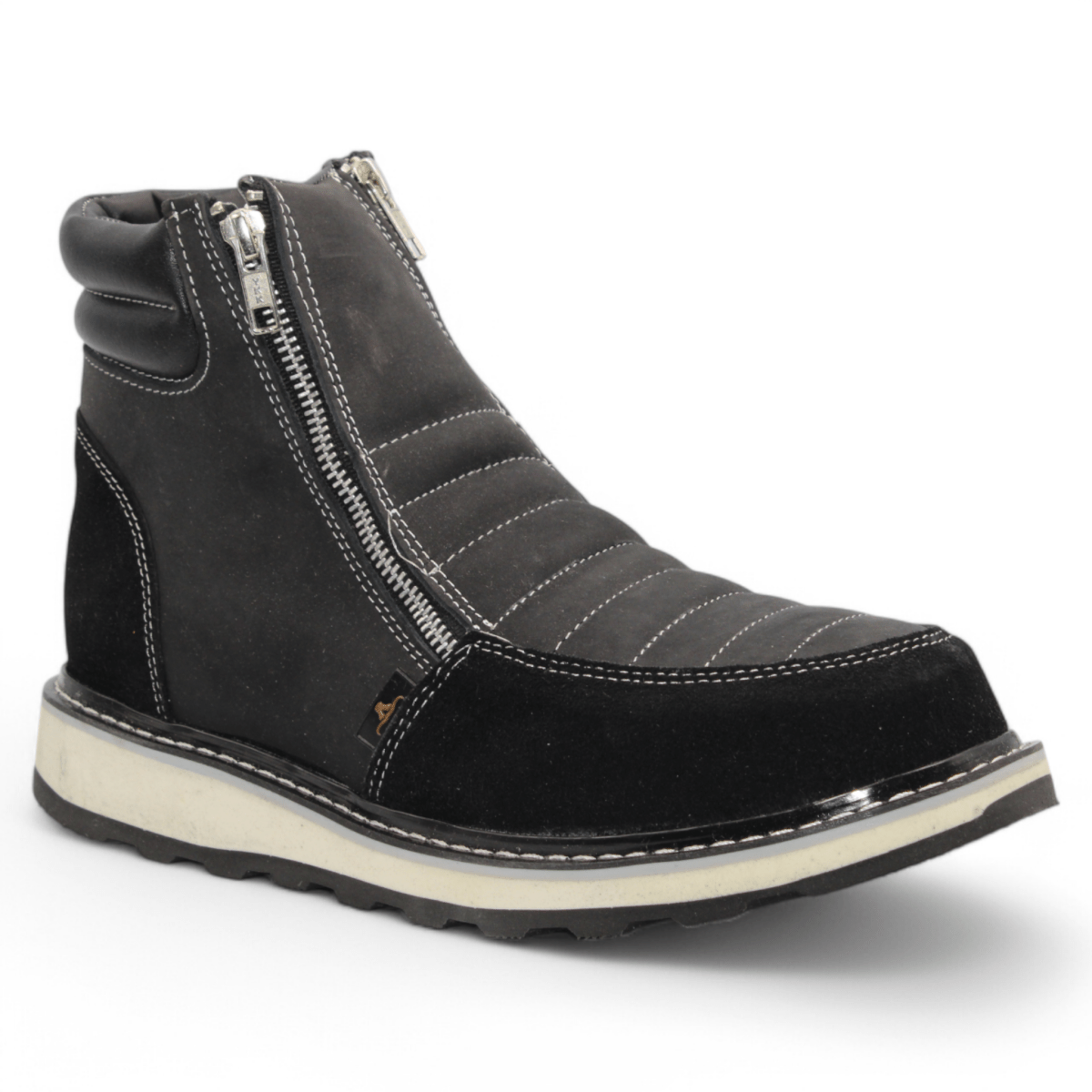 Zapato de Trabajo para Hombre de Piel Crazy con Doble Cierre Punta Redonda Color Negro – Hooch Boots H40205 - Hooch Boots