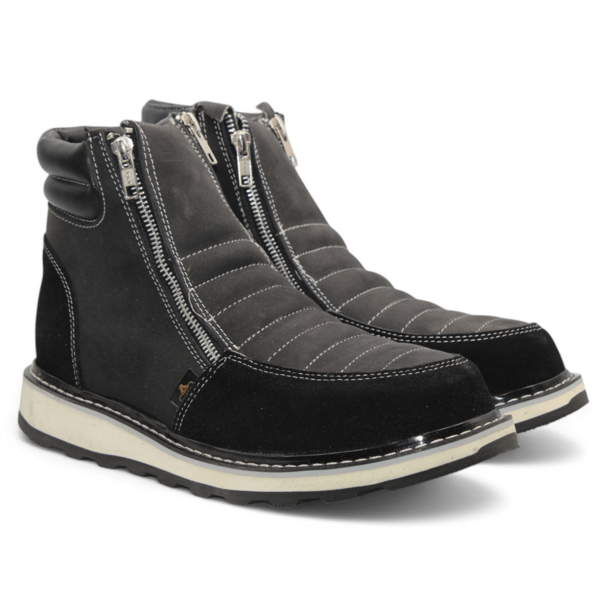 Zapato de Trabajo para Hombre de Piel Crazy con Doble Cierre Punta Redonda Color Negro – Hooch Boots H40205 - Hooch Boots
